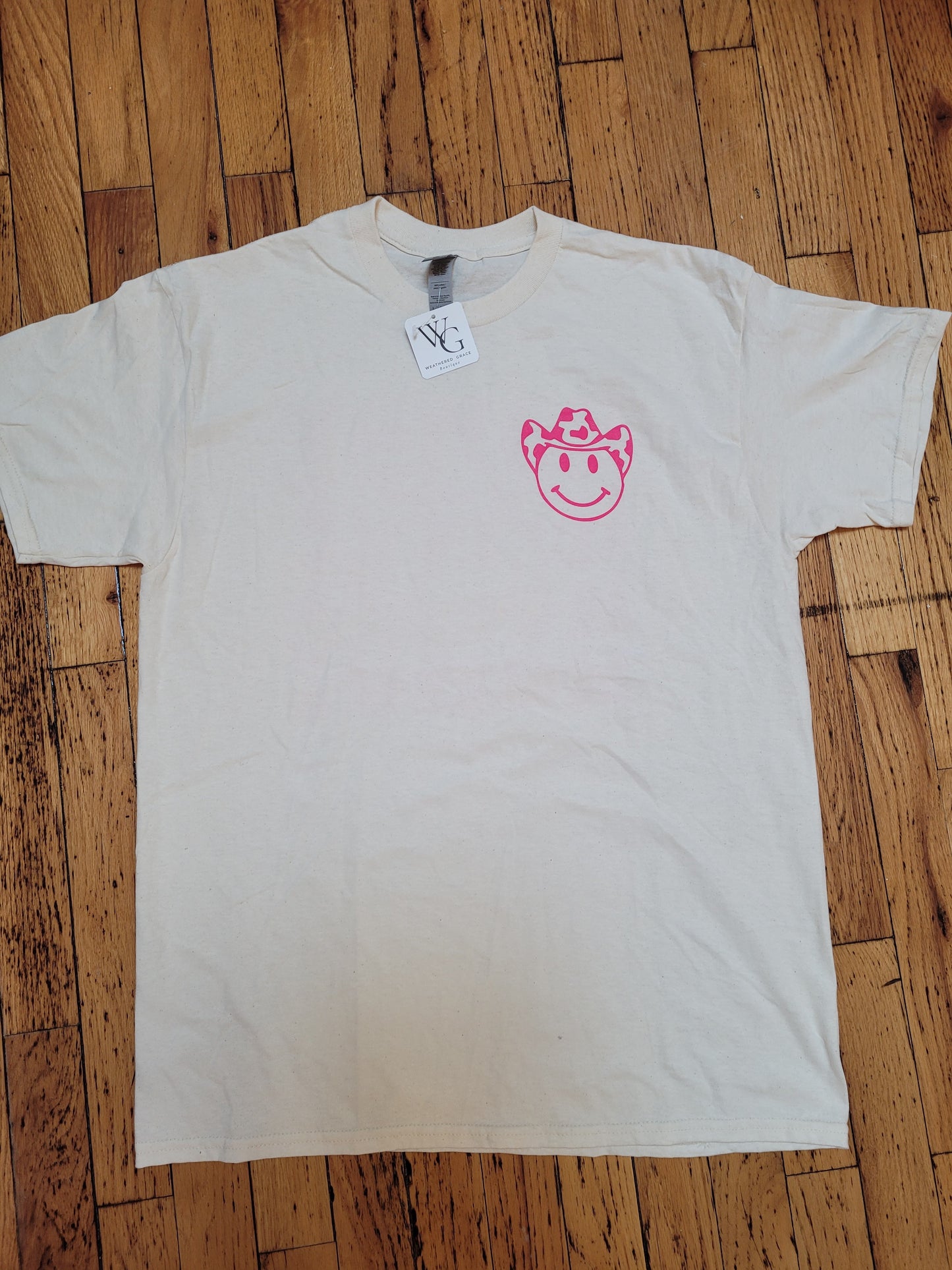 Howdy Tee Shirt Pink Smiley