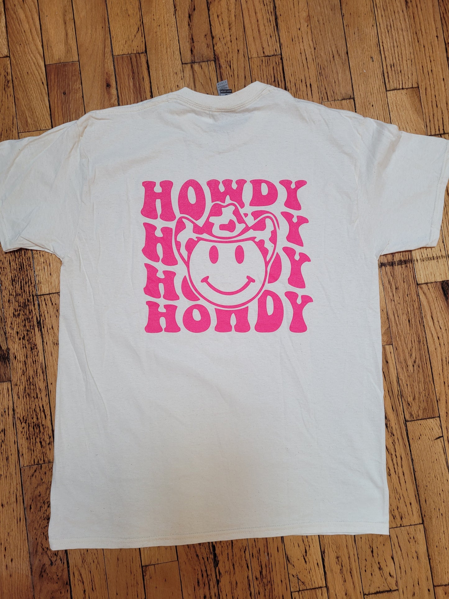 Howdy Tee Shirt Pink Smiley