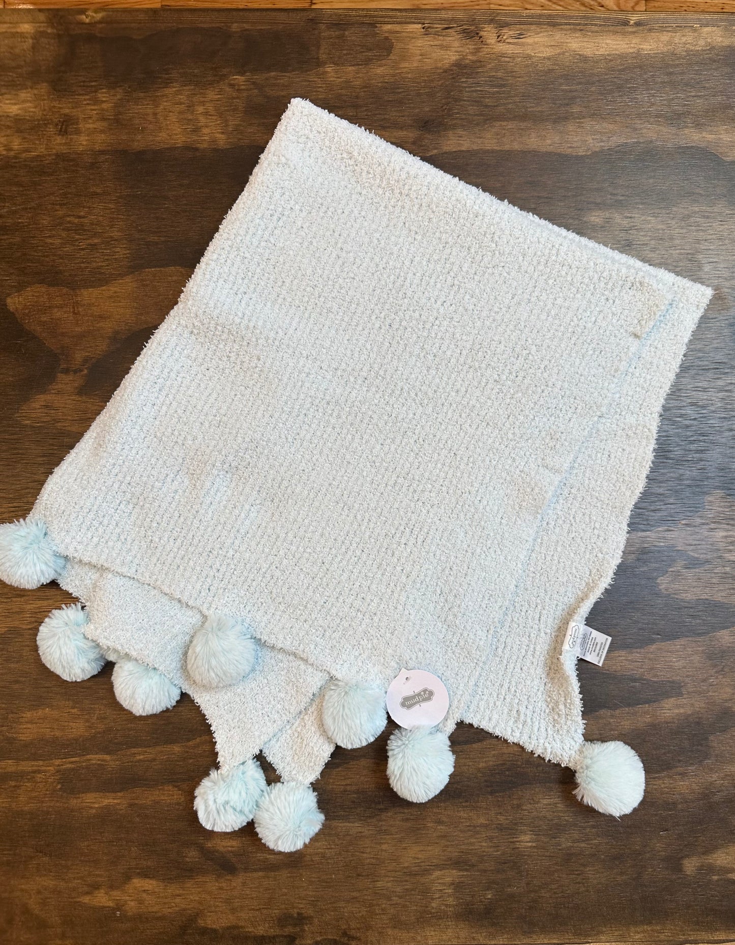 Blue Pom Pom Blanket