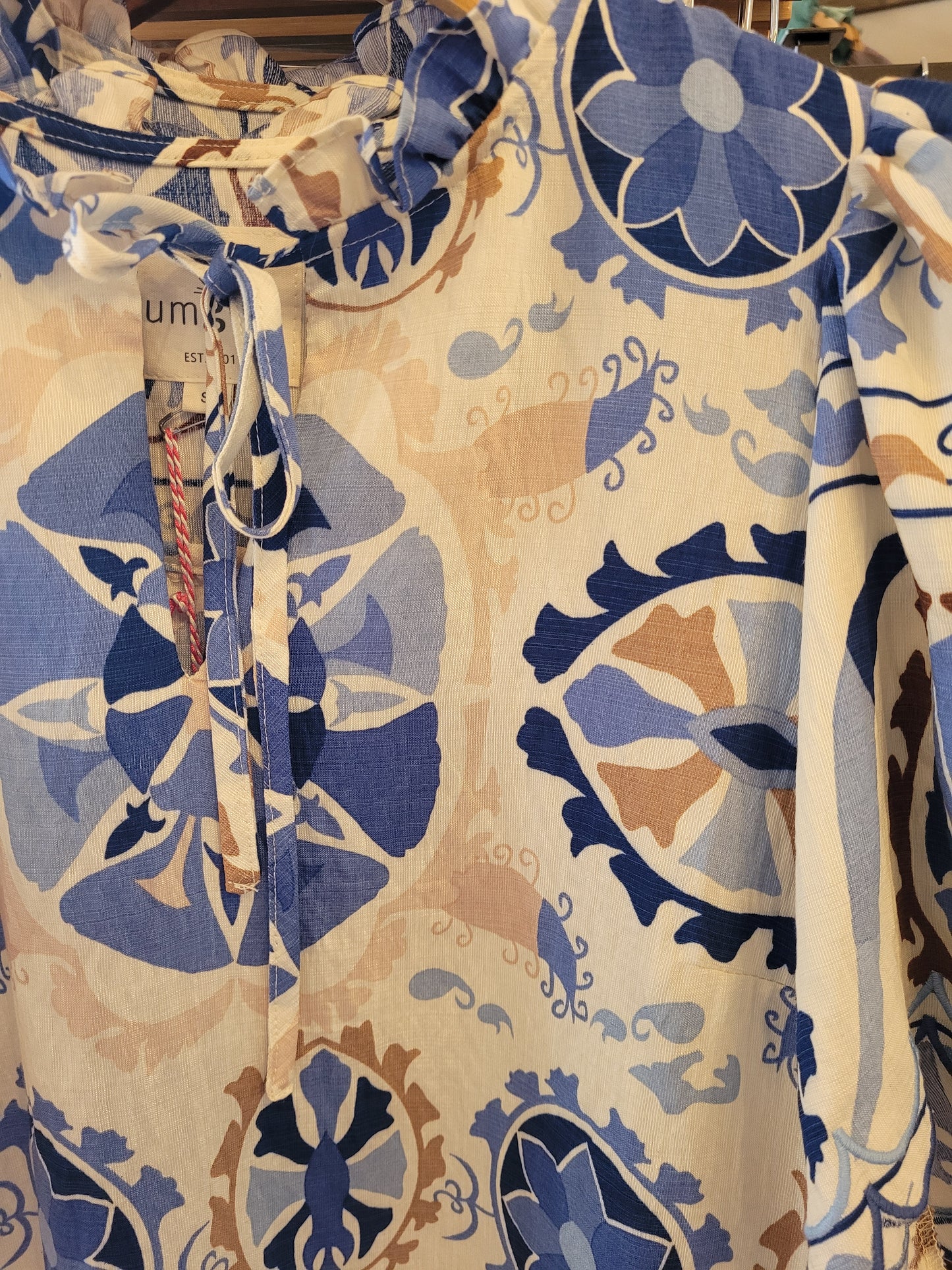Blue and White Scalloped Blouse