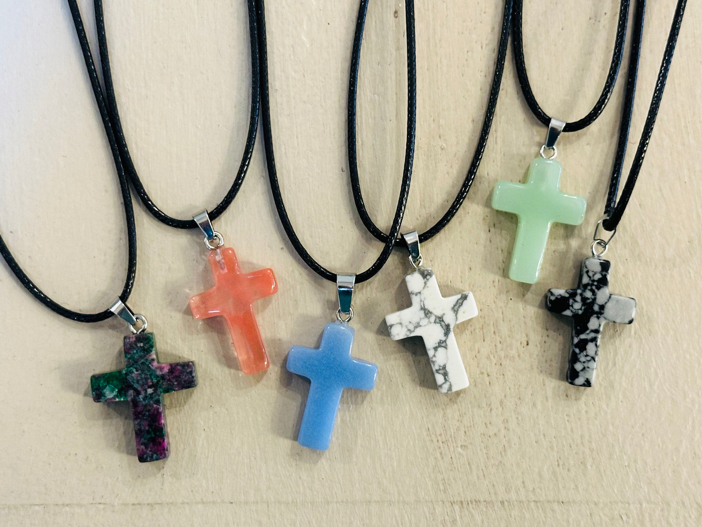 Natural Stone Cross Necklace