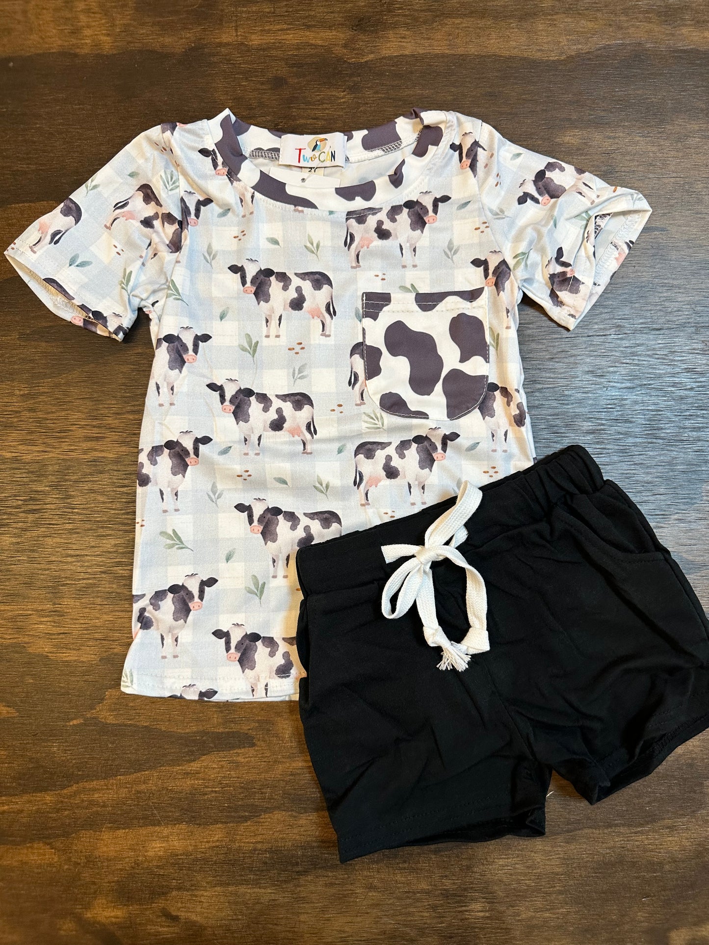 Gingham Cow Blue 2 Piece Set