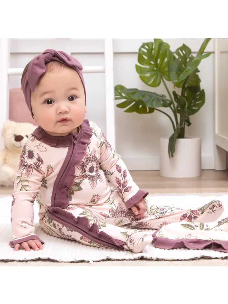 Floral Stitchery Bamboo Zip Romper