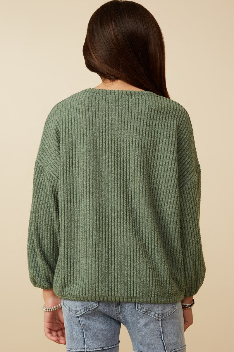 Brushed Ribbed Puff Sleeve