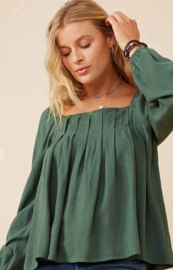 Womens Square Neck Box Pleat Detail Top