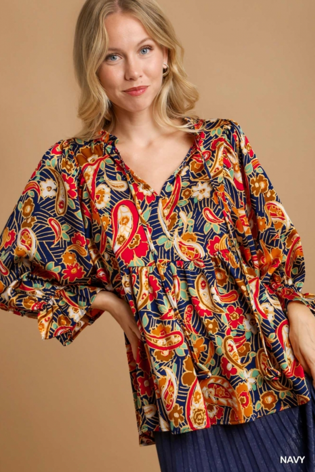 Satin Paisley Babydoll Top