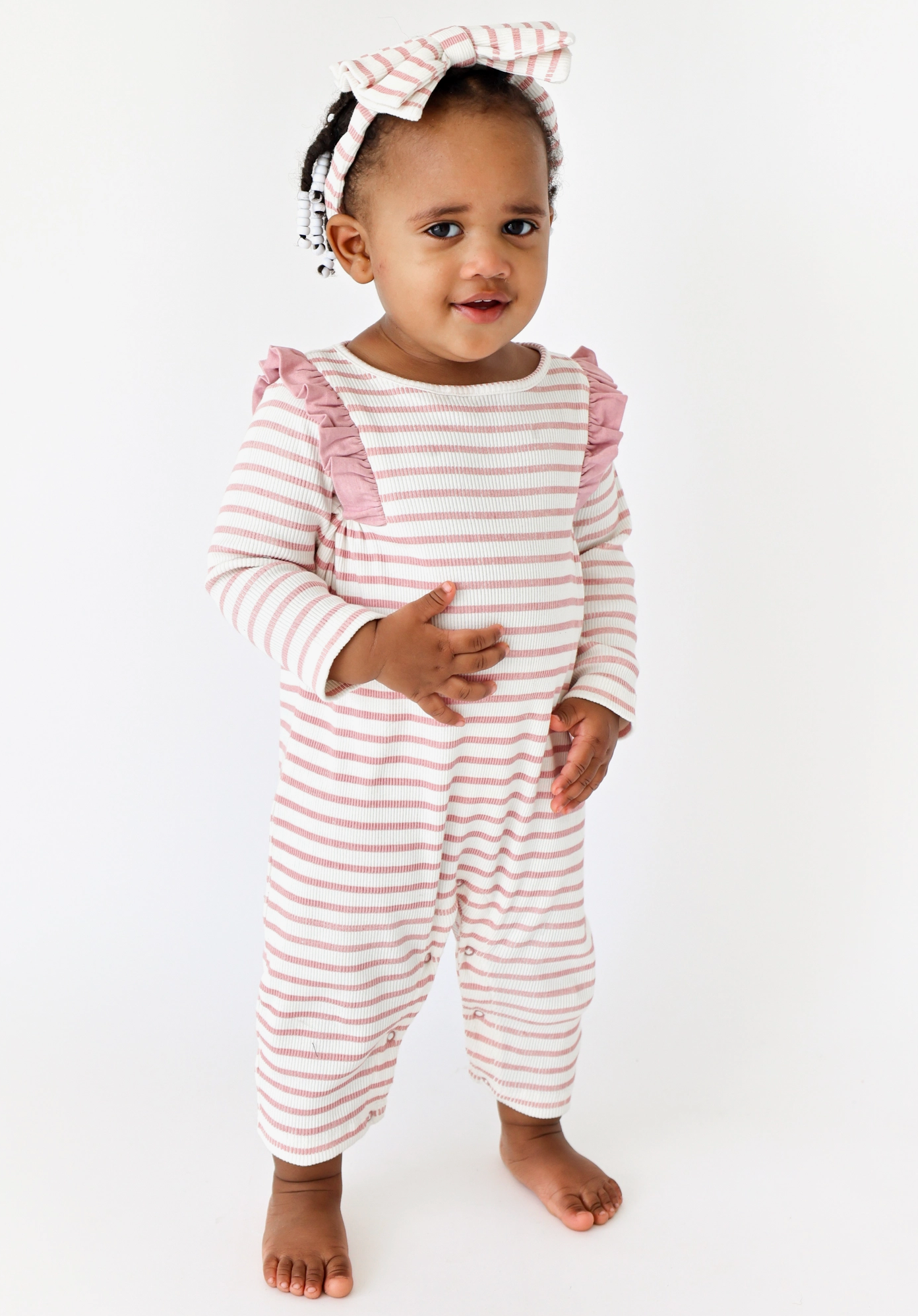 Blush Stripe Ruffle Romper