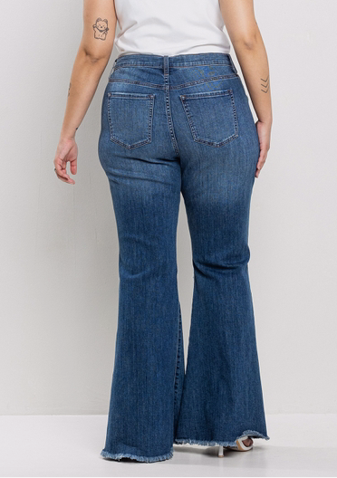 High Rise Flare with Ripped Knees & Fray