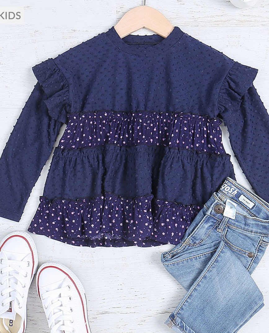 KIDS SWISS DOT RUFFLE FLORAL TOP