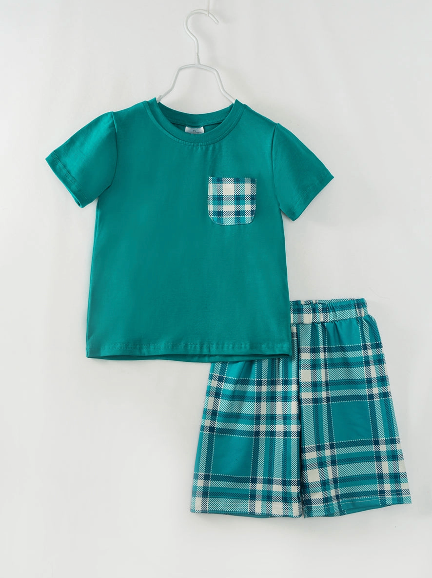 Dark Blue Plaid Boy Short Set