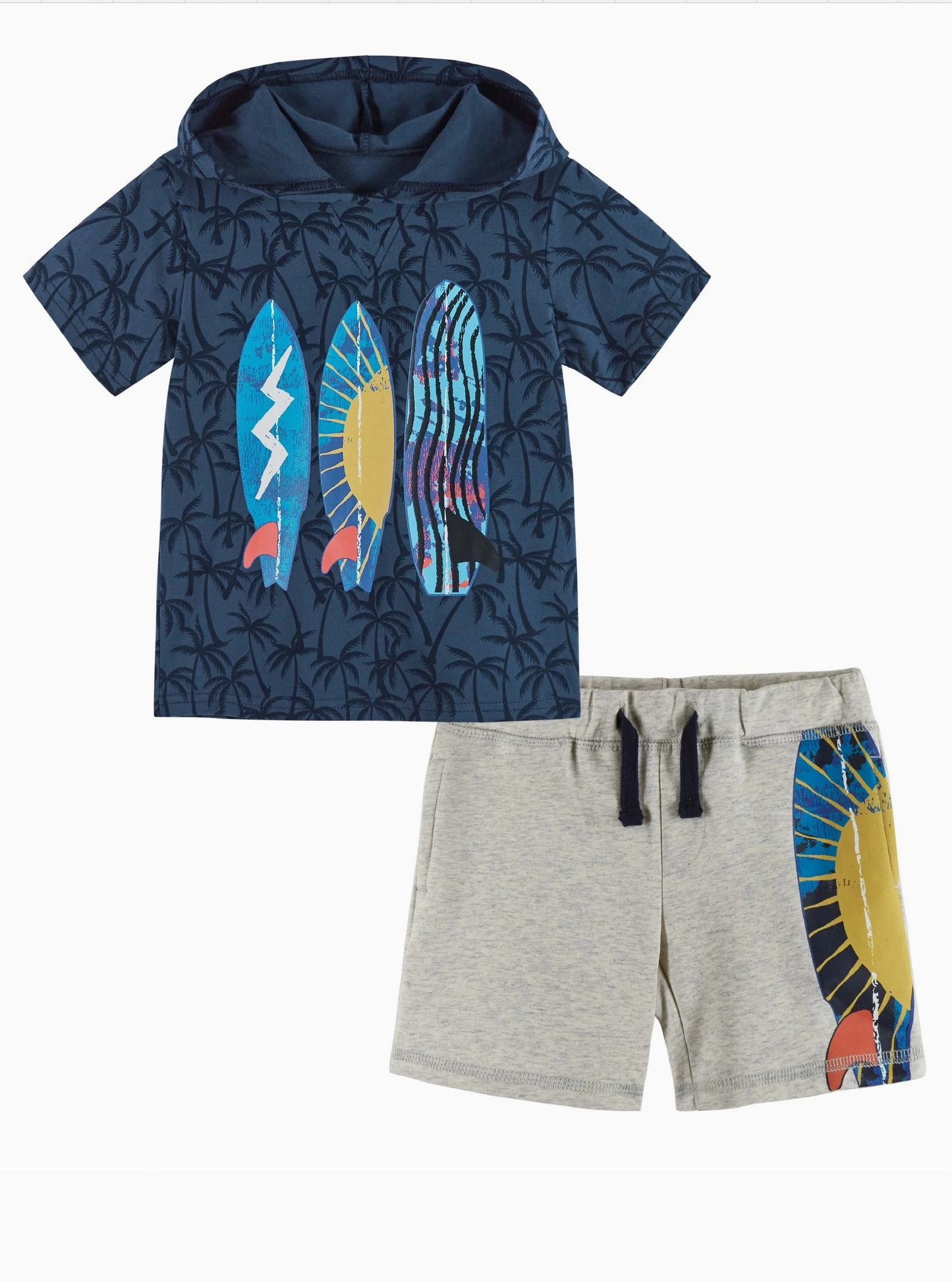 Hooded Tee Set - Navy Tonal Palm