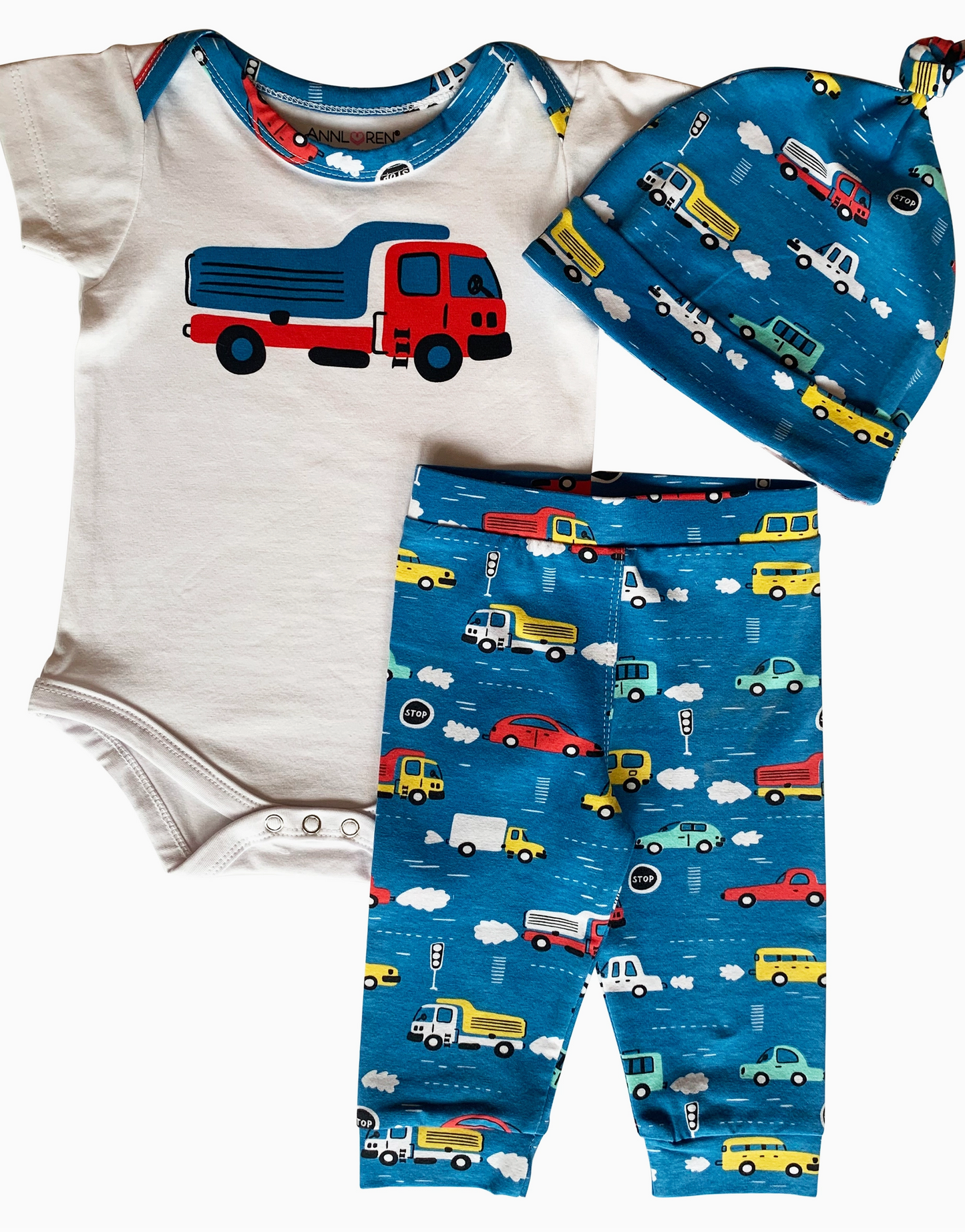 Boys 3pc Car Truck Layette Onesie Pants Pjs