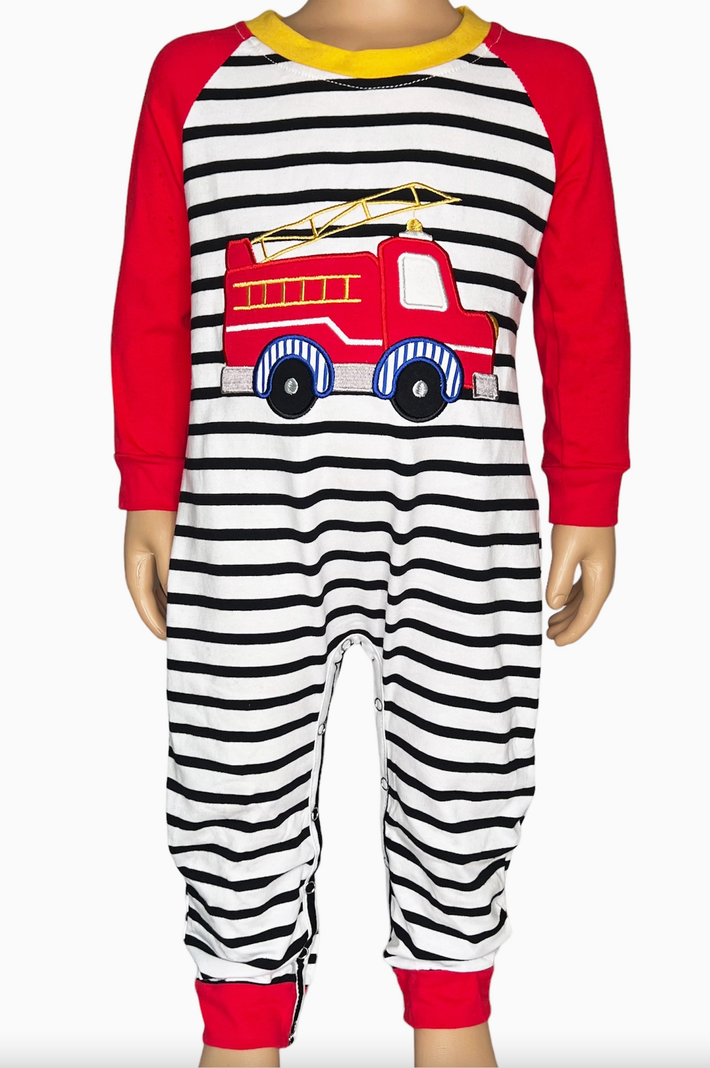 Baby Boys Red Firetruck Striped Romper
