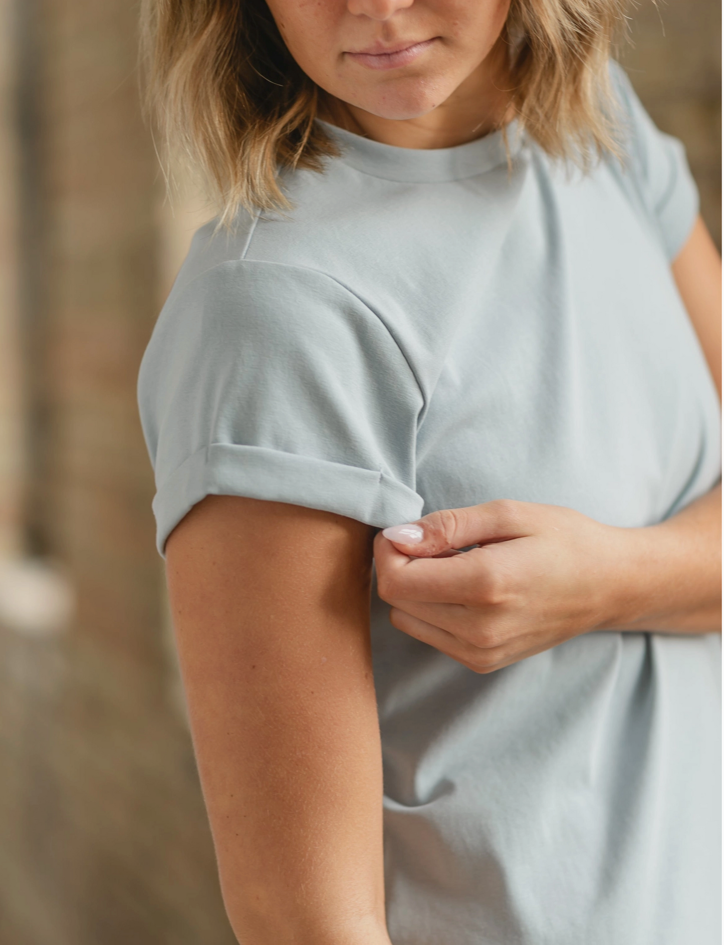 Short Sleeve Essential Basic Tee, Light Blue