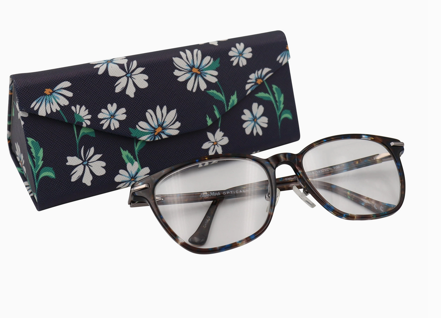 Daisy Flower Eyewear Glasses Case Eco Leather Magnetic Fold