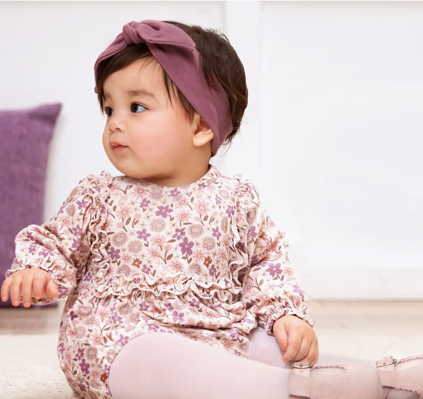 Baby Girl Ruffle Romper – Bamboo Floral Bodysuit One Piece