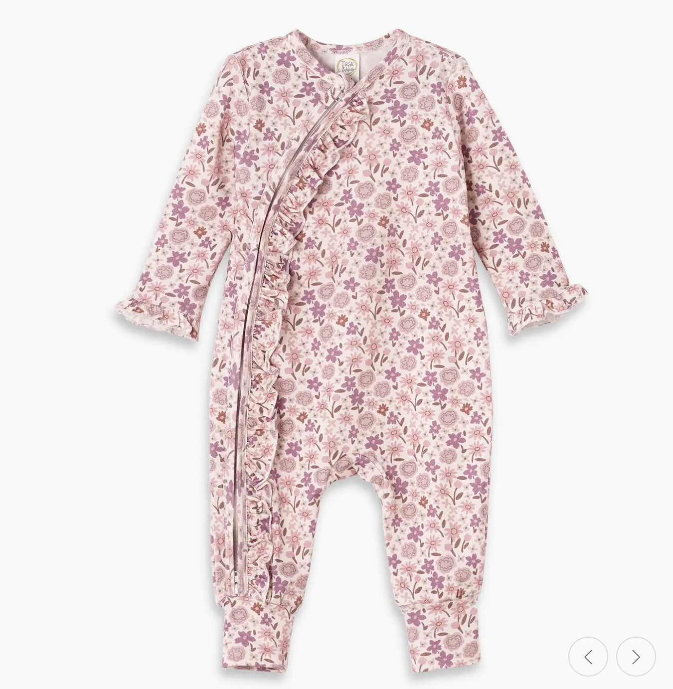 Baby Girl Zipper Romper – Bamboo Floral Ruffle One-Piece