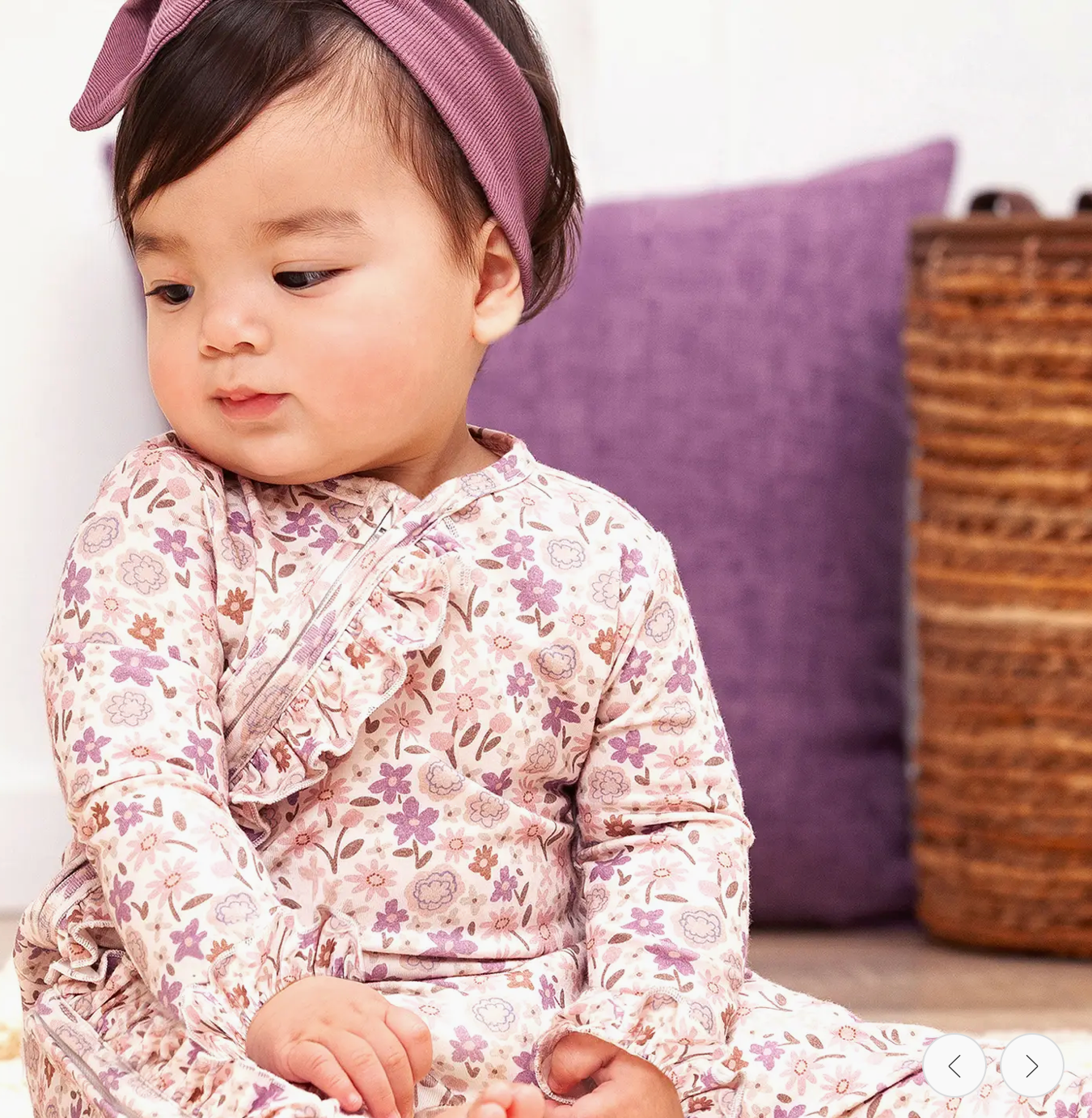 Baby Girl Zipper Romper – Bamboo Floral Ruffle One-Piece