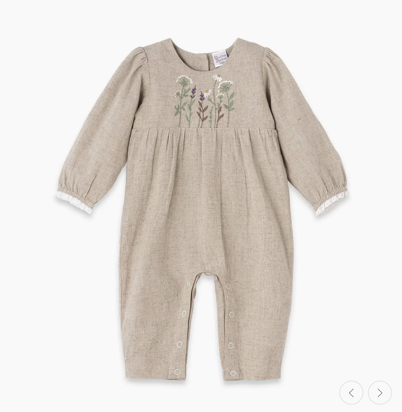 Embroidered Linen Baby Romper – Cotton Blend Vintage Style