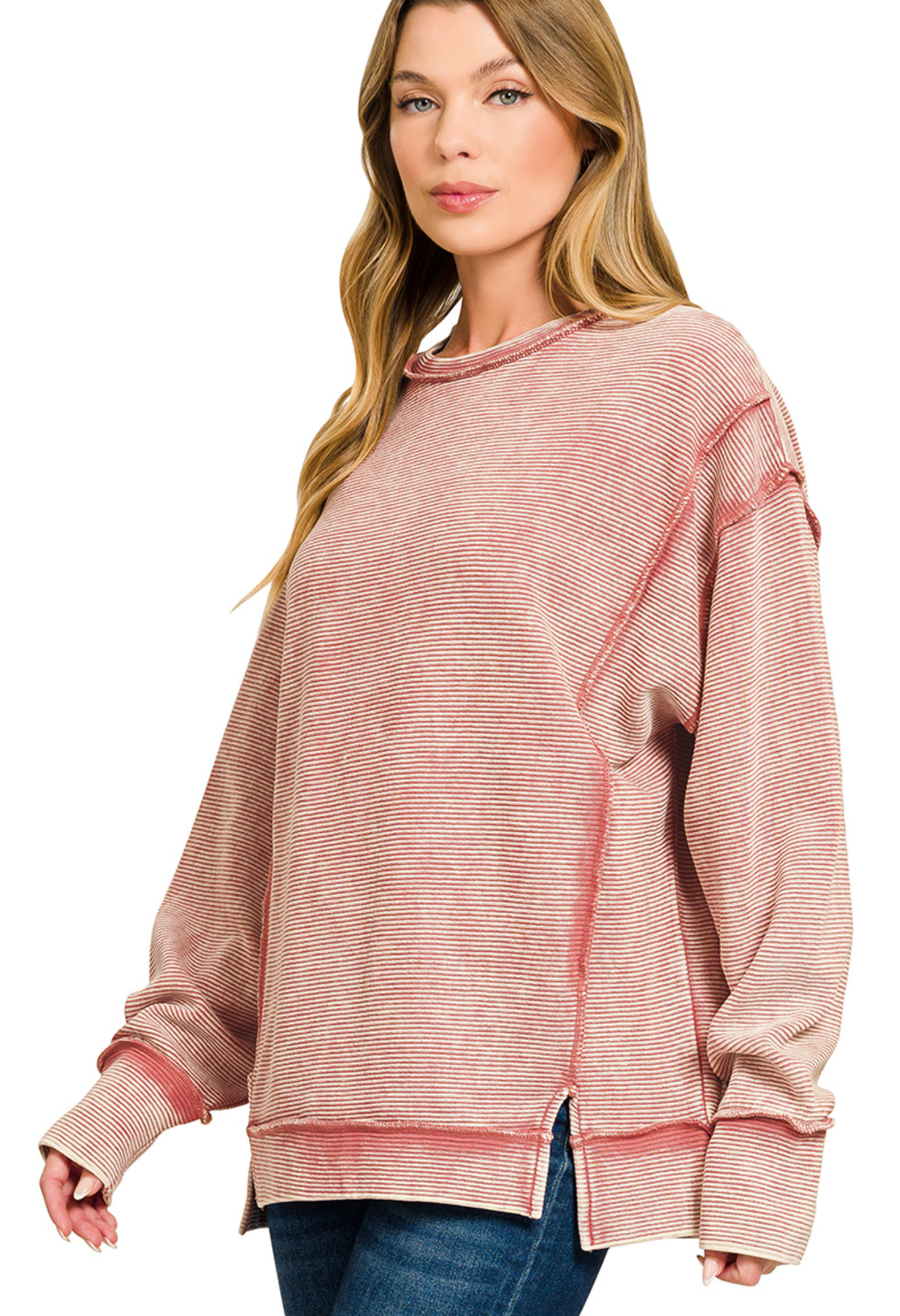 Morgan Pullover Acid Washed Exposed-Seam