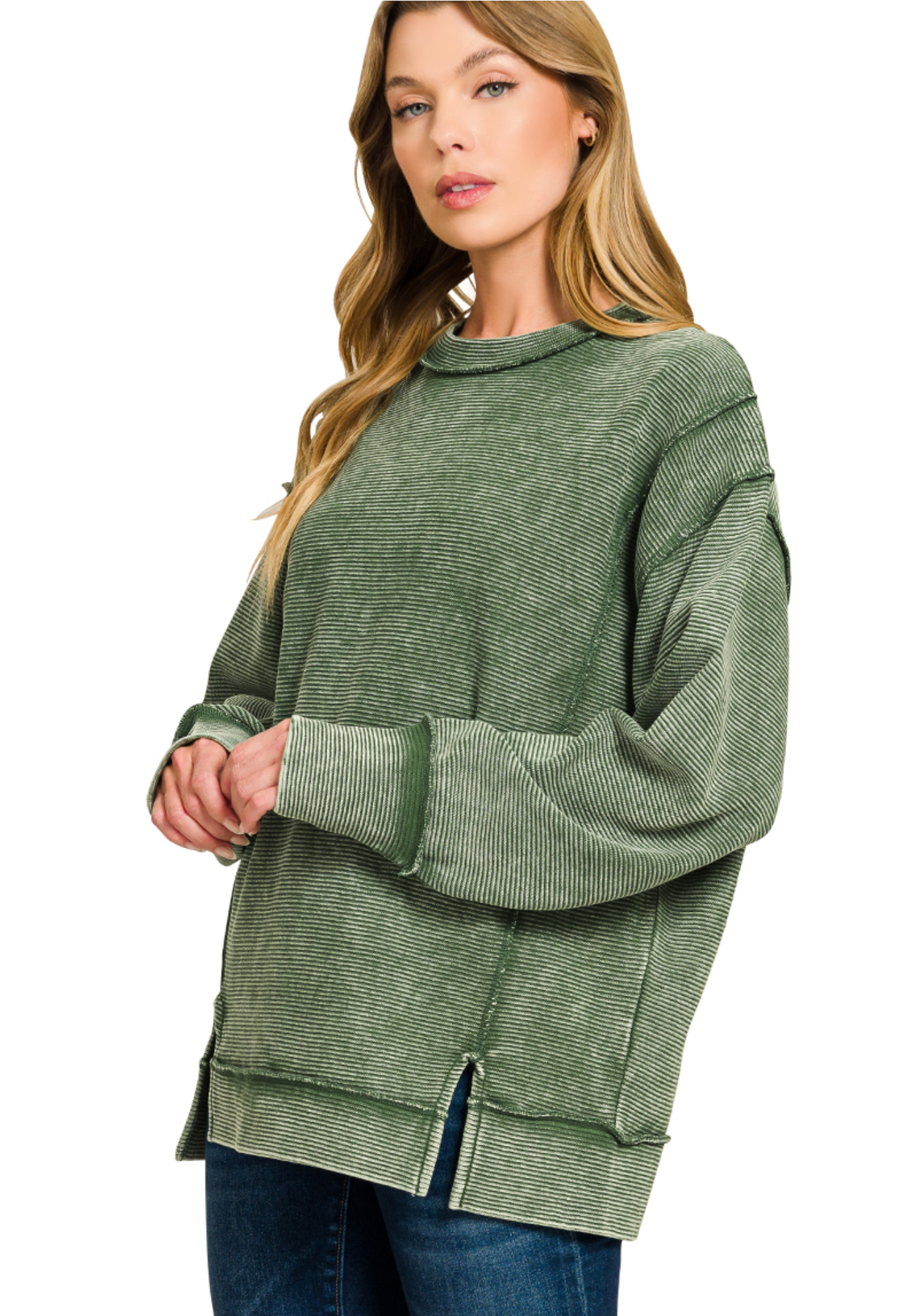 Morgan Pullover Acid Washed Exposed-Seam
