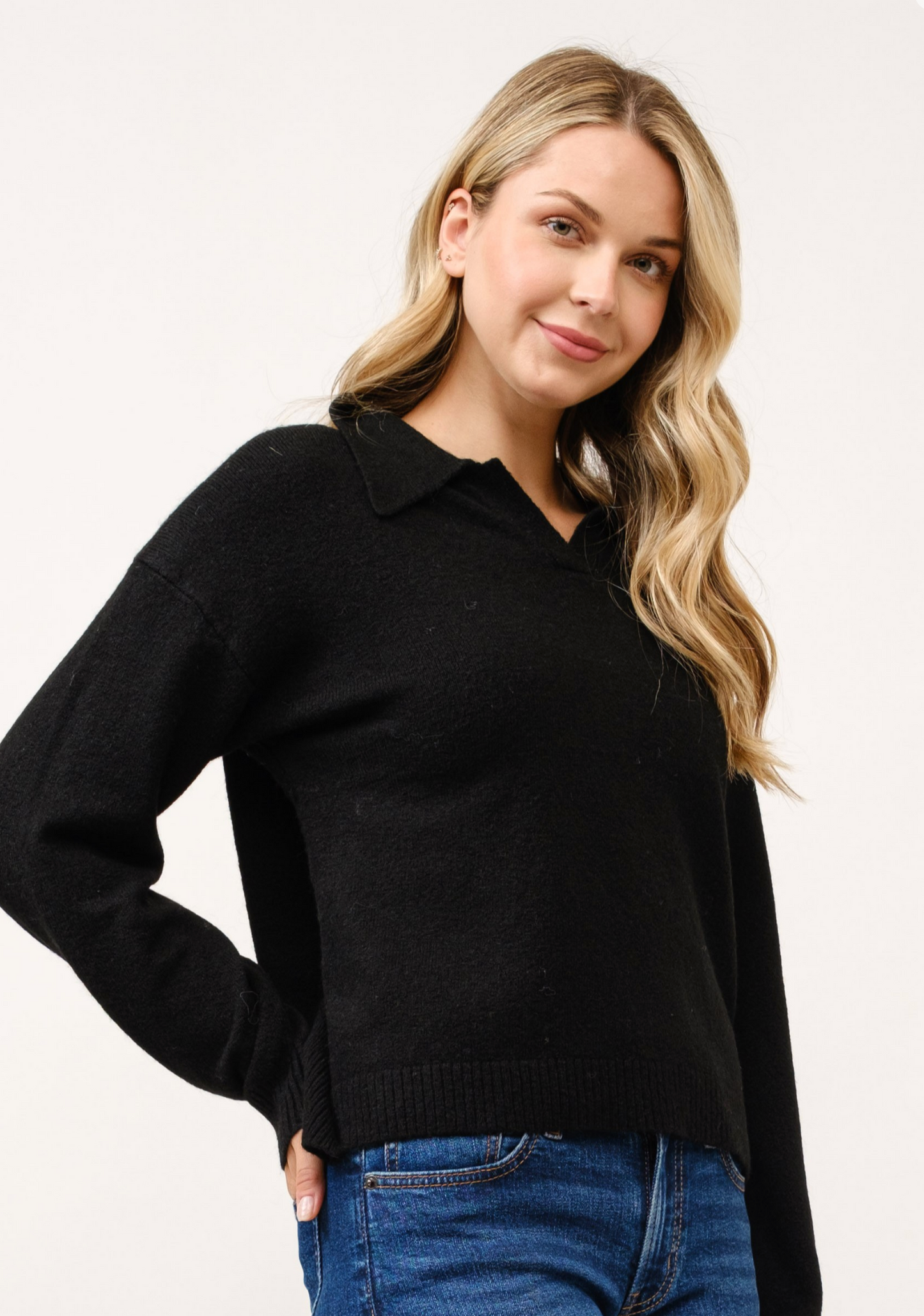 Everyday Polo Pullover Sweater – Black