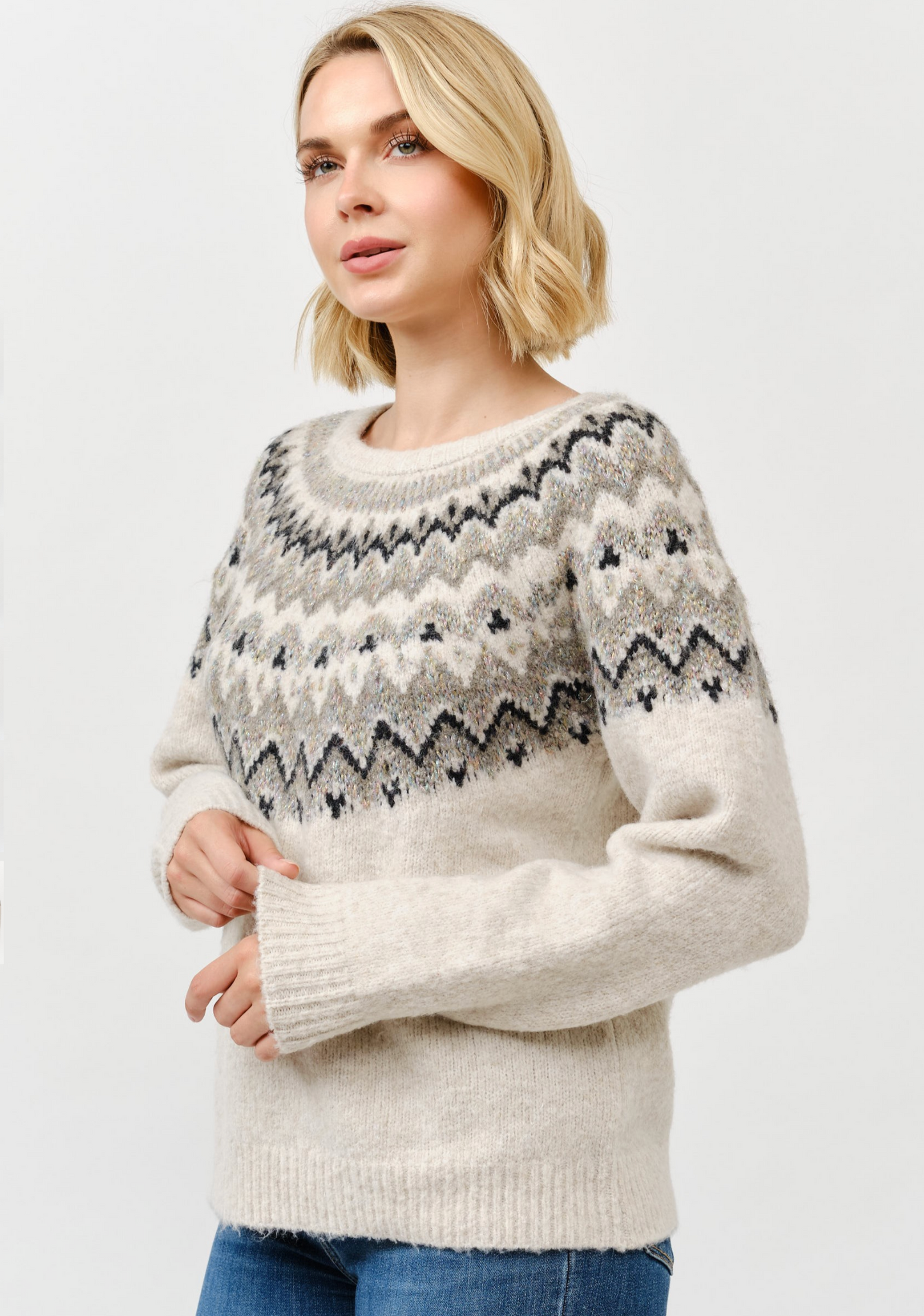 Round Neck Embellished Knit Sweater