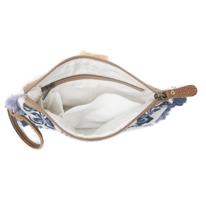 Mynora Sky Embroided Pouch in Artisanal Blue