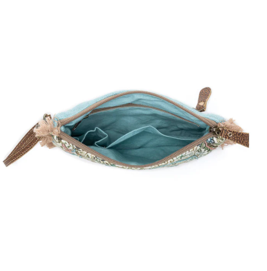 Mystic Meadow Embroidered Pouch in Boho Blue