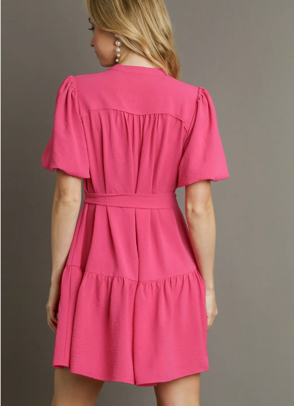 Belle Button Gathered Dress with Bow