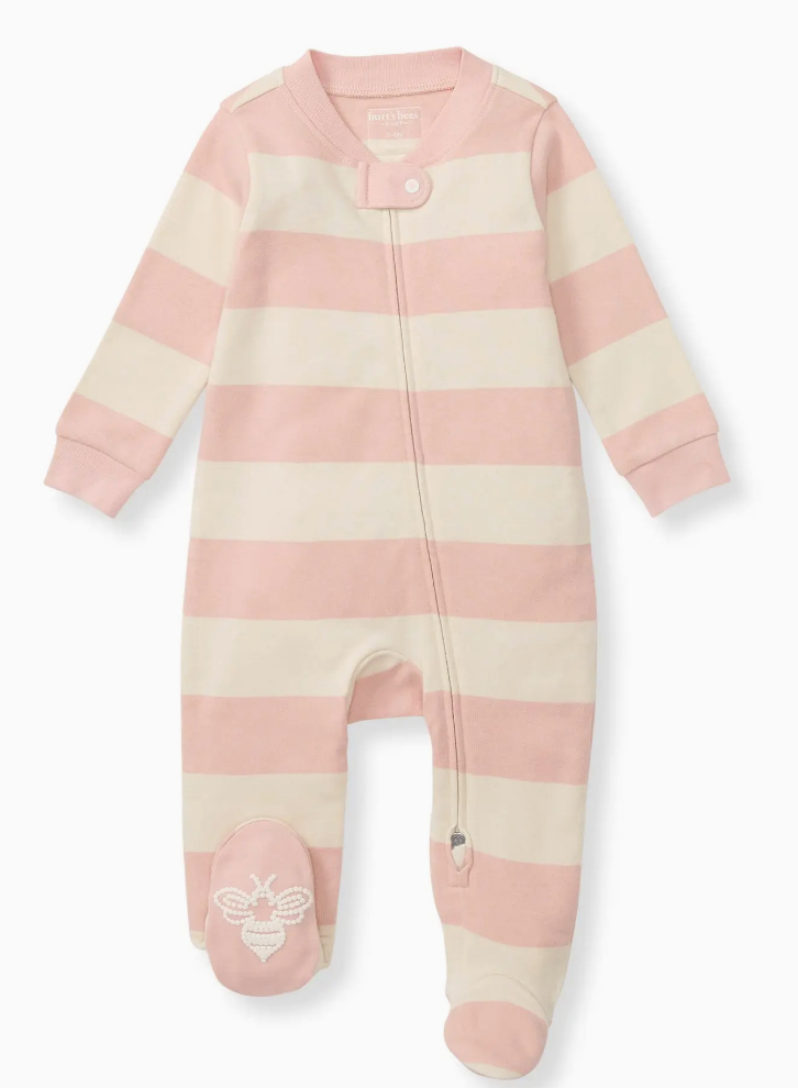 Rugby Stripe Organic Cotton Sleep & Play - Pink Sand