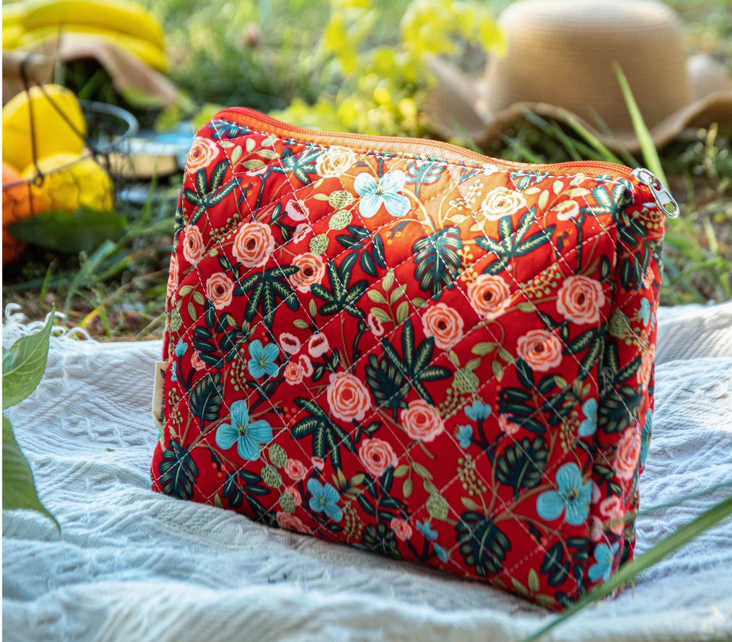 Floral Quilted Makeup Cosmetic Toiletry Bag