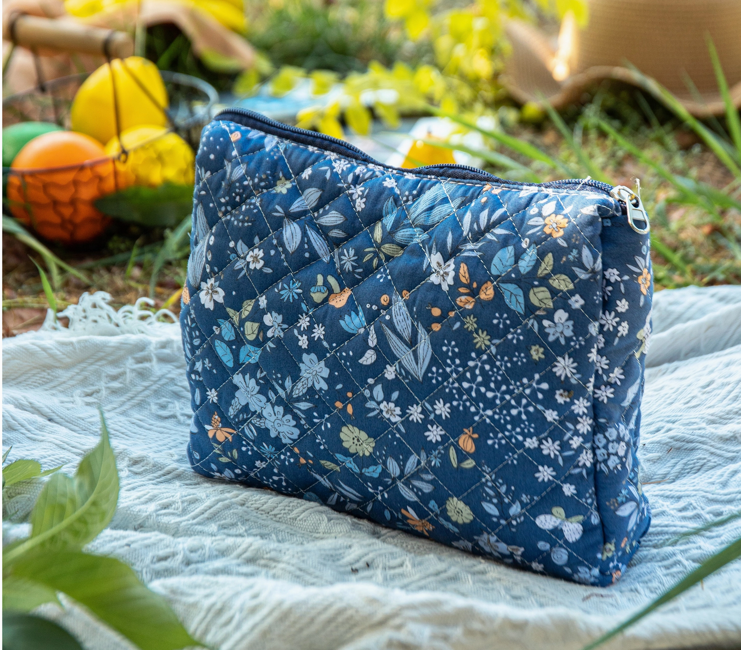 Floral Quilted Makeup Cosmetic Toiletry Bag
