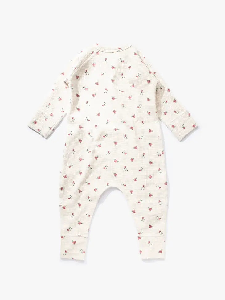 Winter Rose Waffle Zip Romper