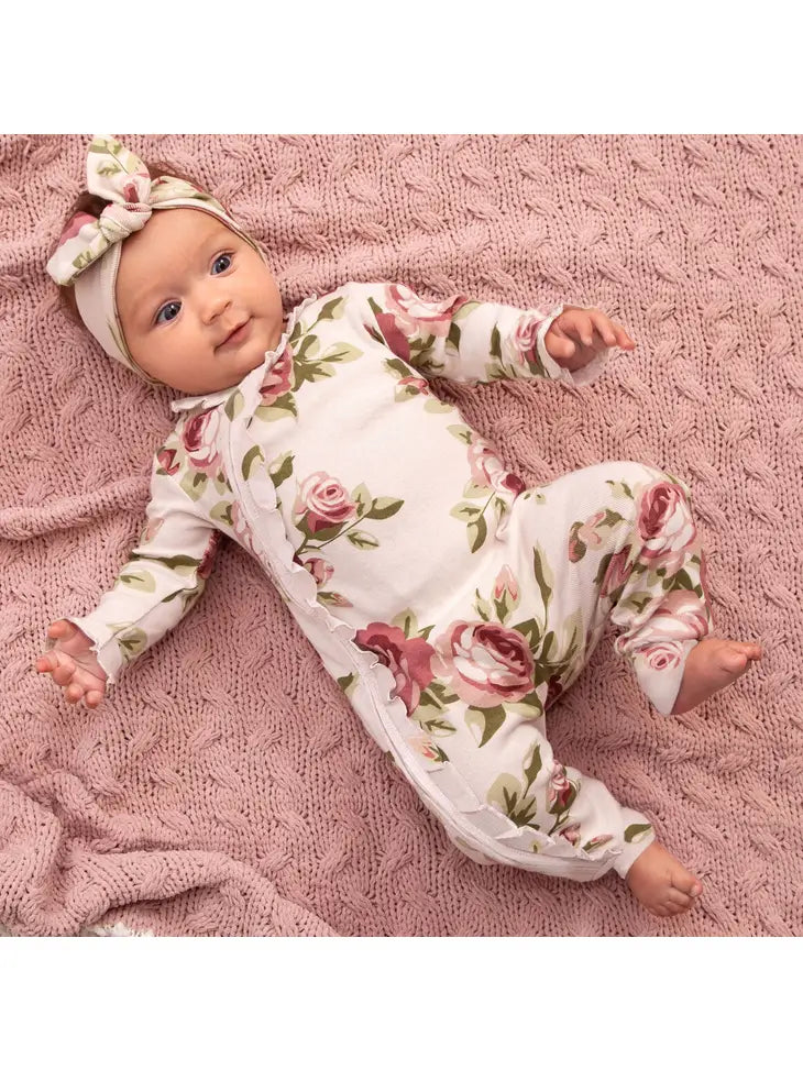 Cabbage Rose Zip Romper