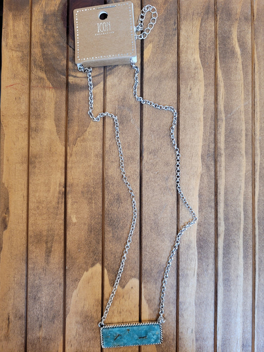 Turquoise Bar Silver Necklace