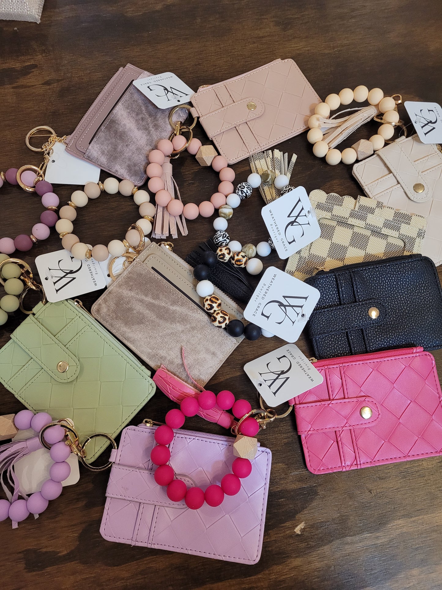 Beaded Card Holder Keychain Wallet