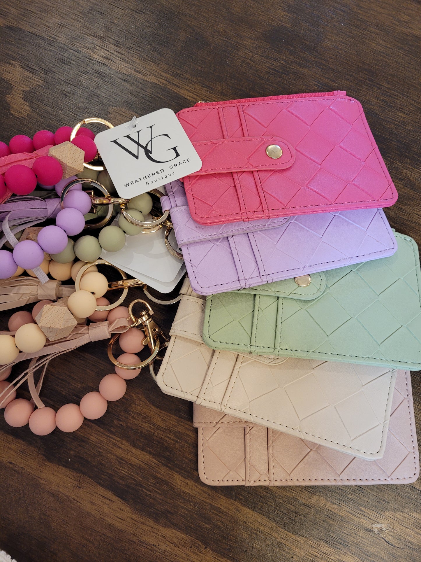 Beaded Card Holder Keychain Wallet