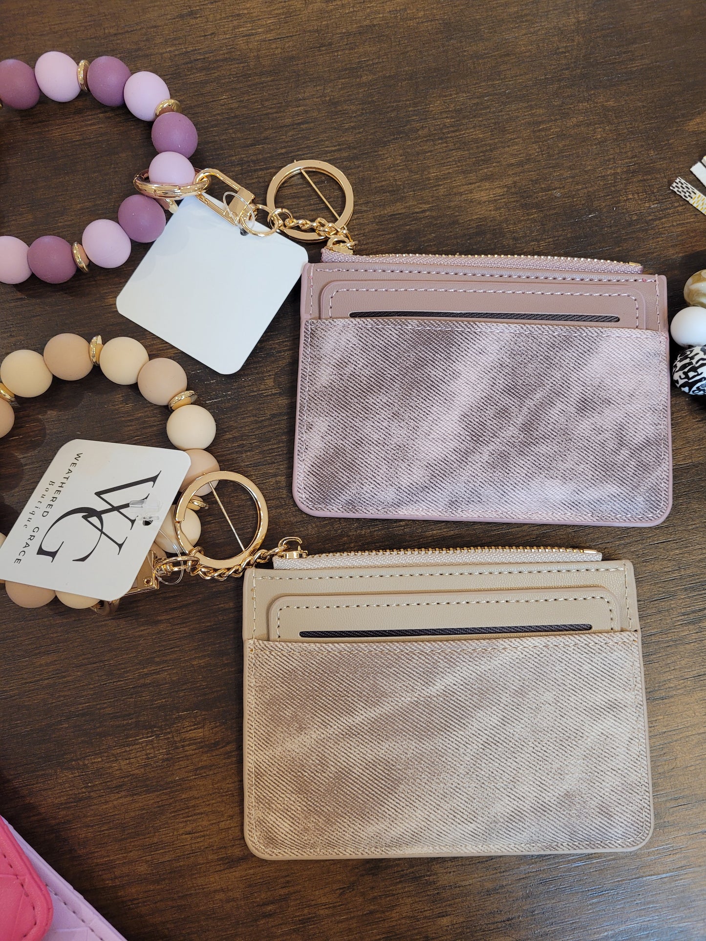 Beaded Card Holder Keychain Wallet