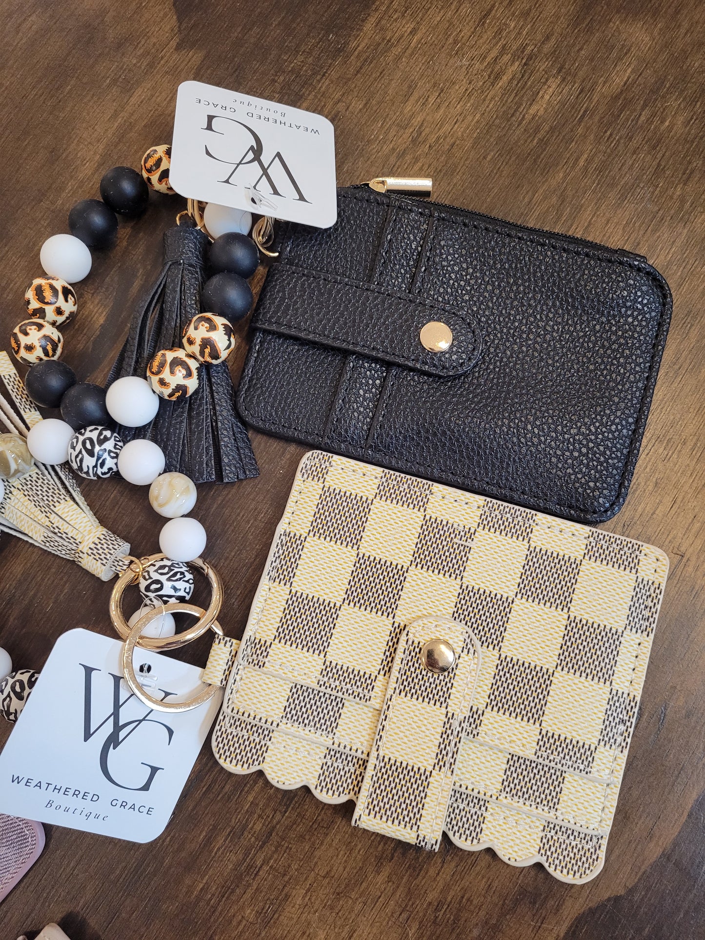 Beaded Card Holder Keychain Wallet