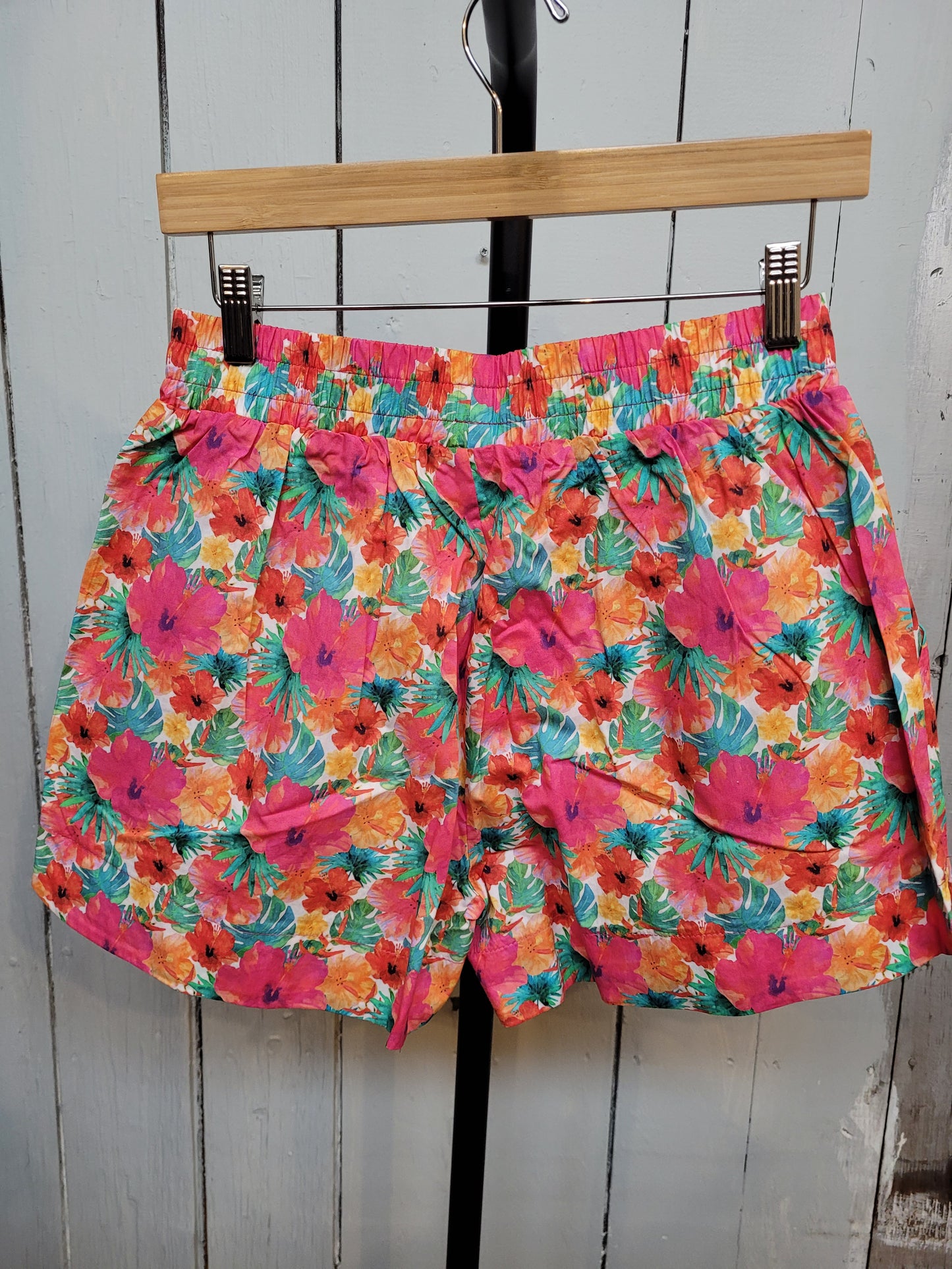 Hibiscus Beach Elastic Waist Shorts