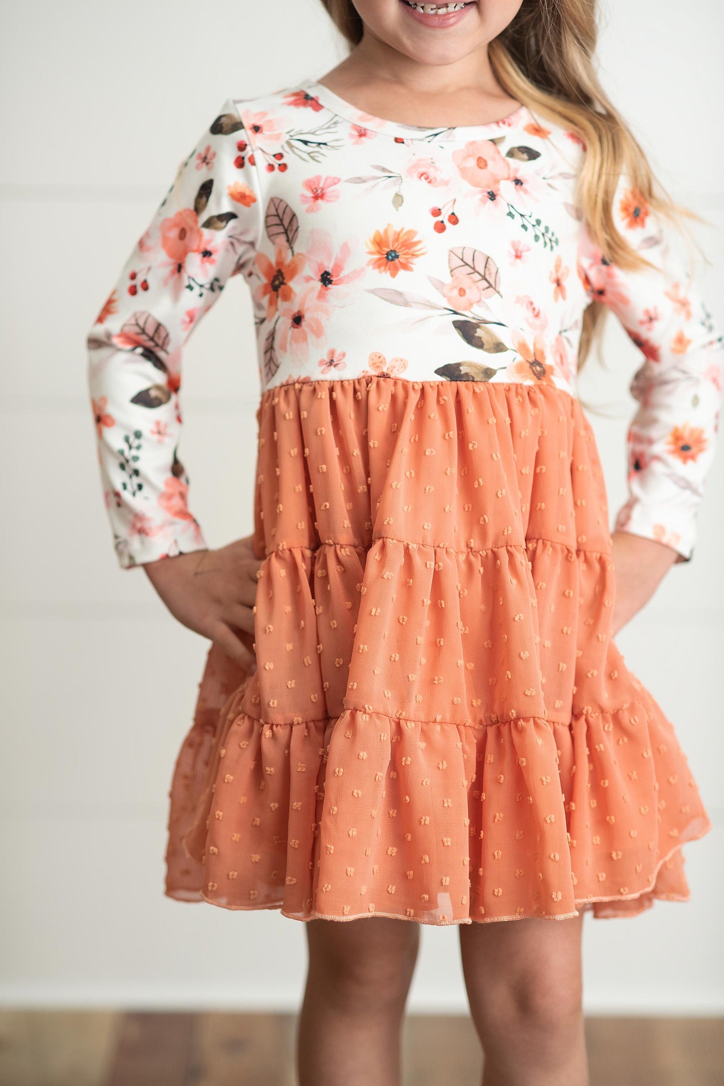 Girls Rust Floral Dress