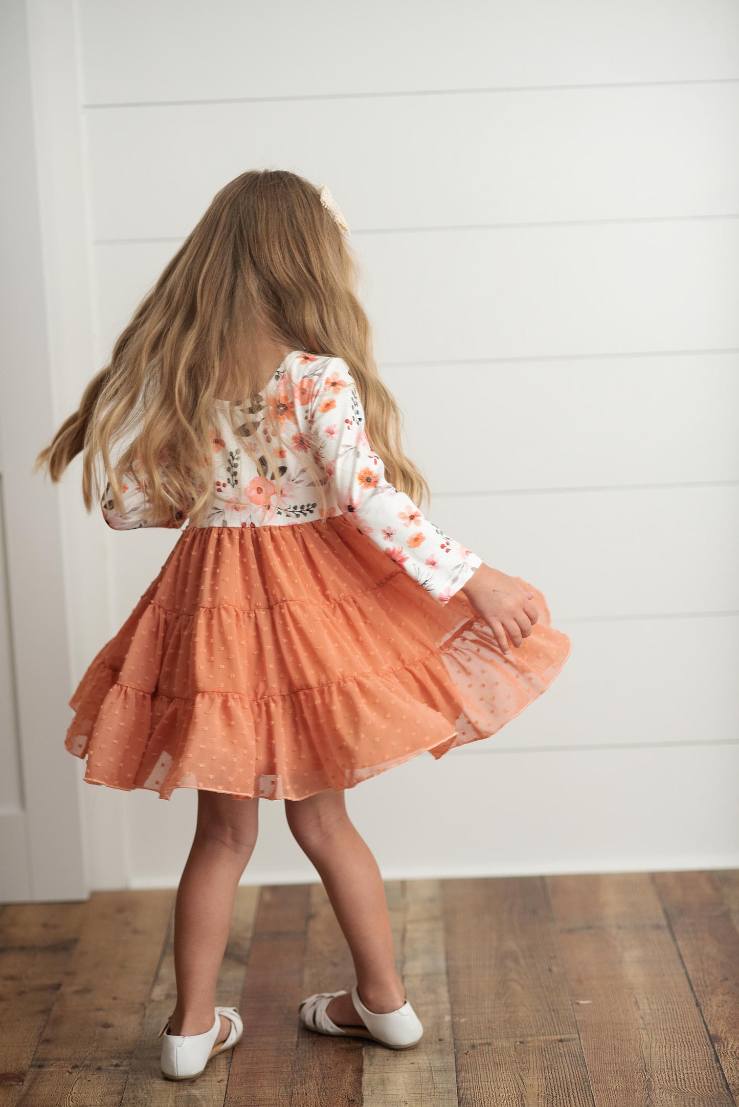 Girls Rust Floral Dress