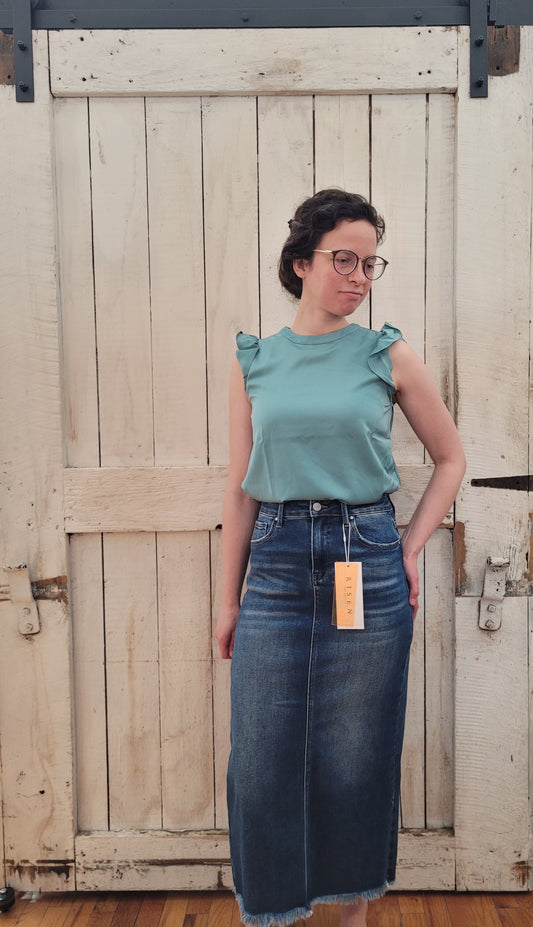 High Rise Denim Skirt with Slit