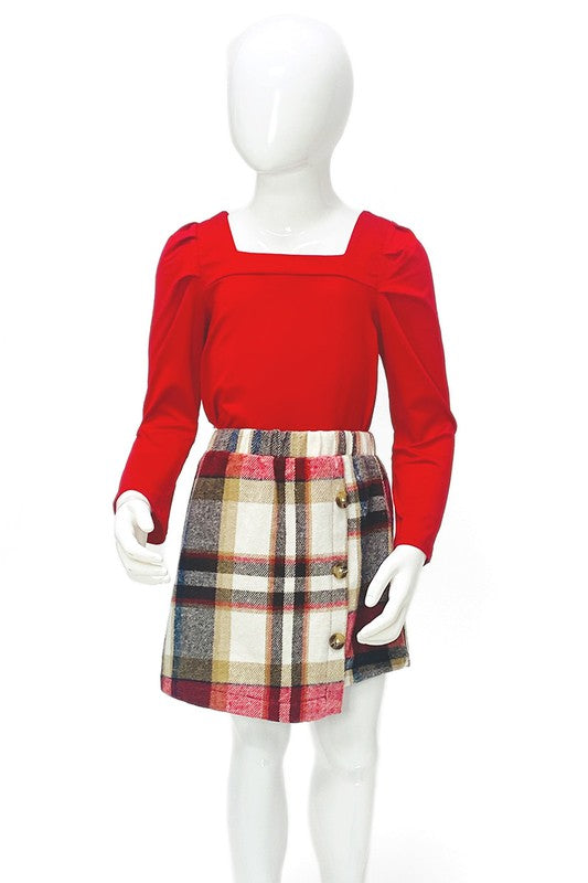 Girls 2 Piece Plaid Skirt & Shirt