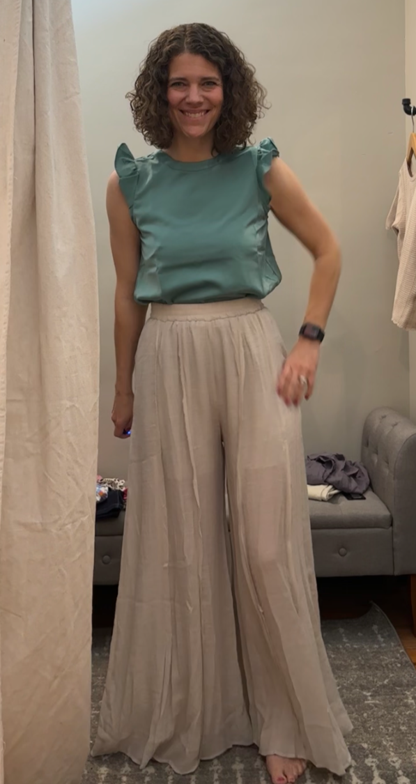 Wide Leg Sheer Pants with raw Edge, Champagne