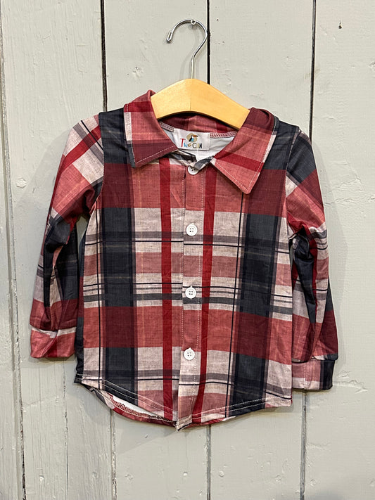 Plaid & Velvet Long Sleeve Shirt