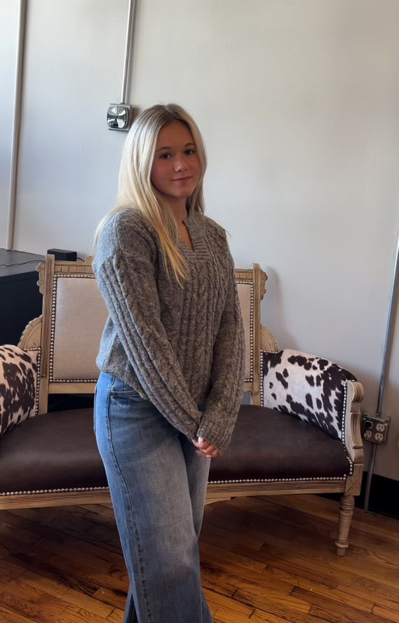 Speckled Yarn Cable Knit Sweater