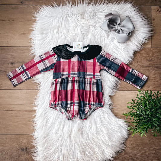 Plaid & Velvet Romper