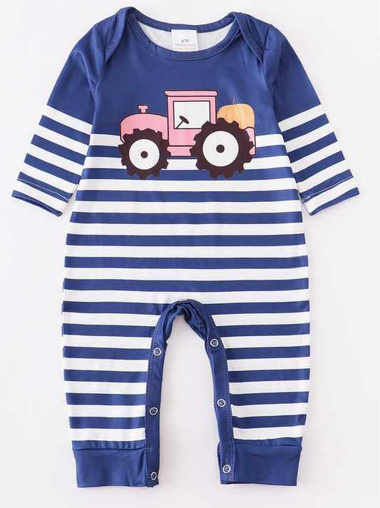 Striped Tractor Baby Romper